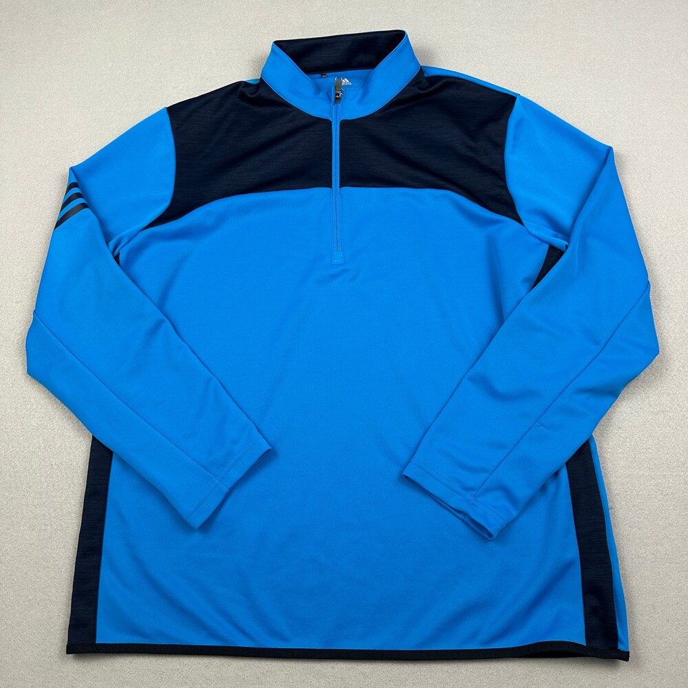 Adidas Pullover Men Extra Large Blue Black 1/4 Zip Golf 3-Stripe Long Sleeve XL